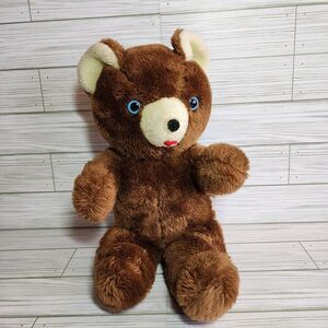 Vintage GUND Brown Plush Teddy Bear Red Felt Tongue Blue Eyes 18" Japan Old Tag